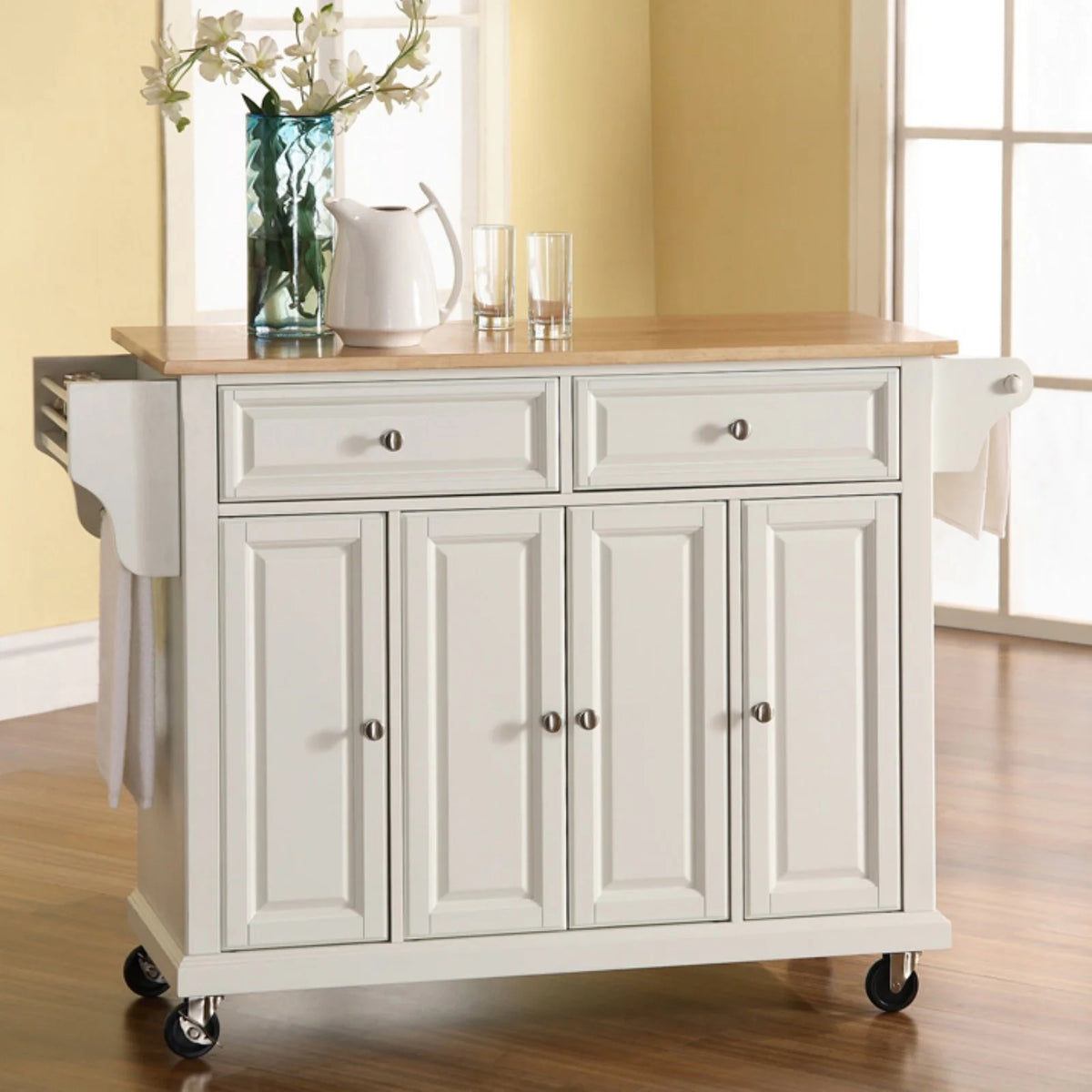 Black Natural Wood Top Kitchen Cart M4508