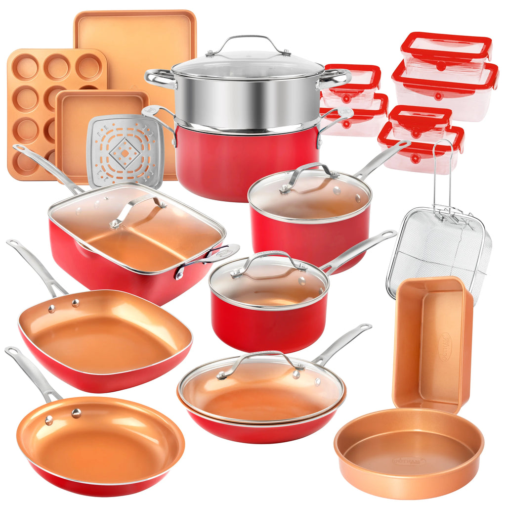 32 Pcs Nonstick Cookware Bakeware and Food Storage Set W953618