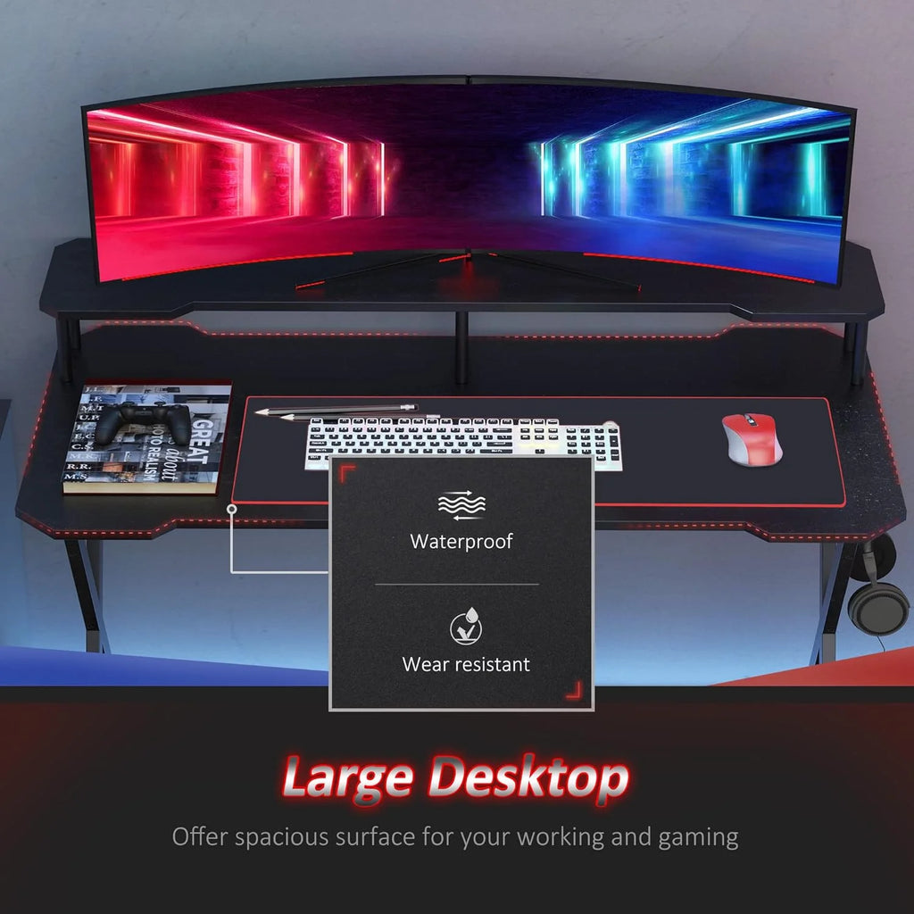 55 inch Black Gaming Desk with Monitor Stand Y82699