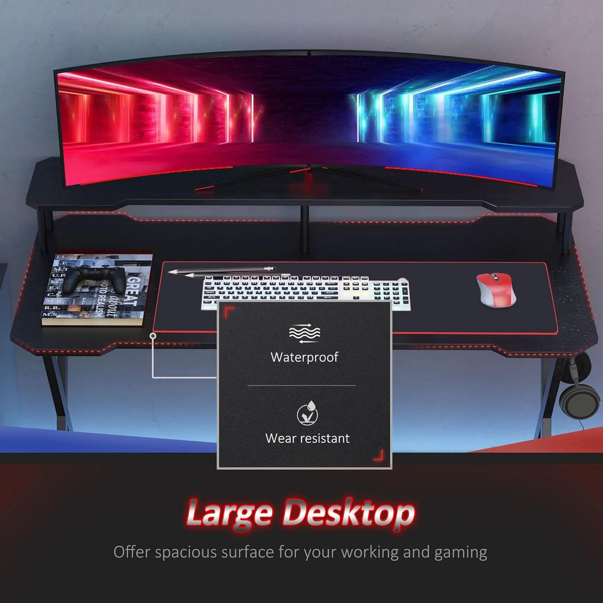 55 inch Black Gaming Desk with Monitor Stand Y82699