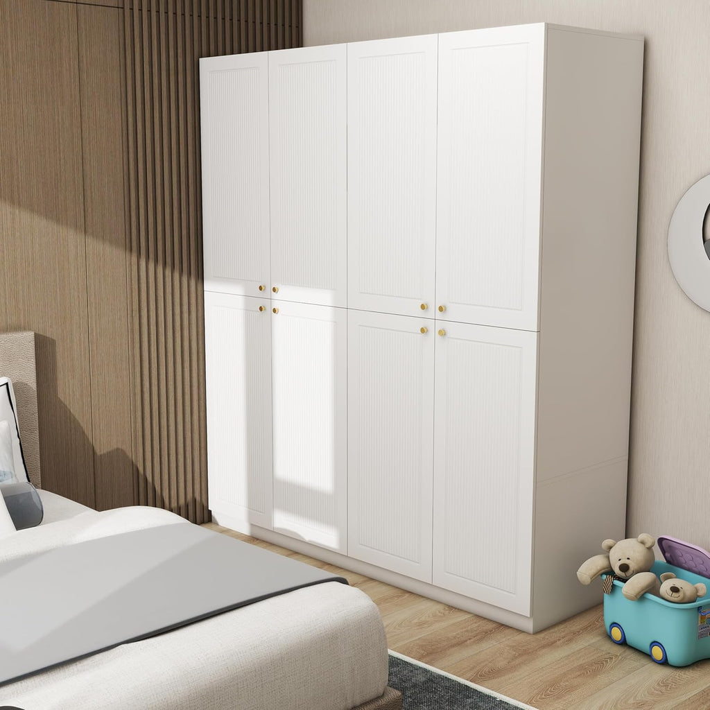 White 4 Door Wood Wardrobe with 2 Drawers B6547