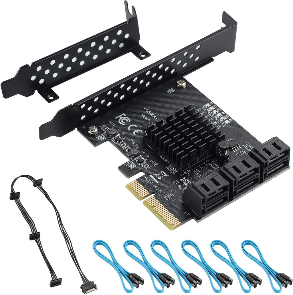 PCIe SATA Card 6 Ports SATA III Controller Expansion Card with 6 SATA Cables Pack of 2 T663280