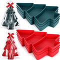 6 Pcs Christmas Tree Shape Serving Tray Platter Red and Green Plastic 3 Grids Dishes with Bag and Ribbon Y142