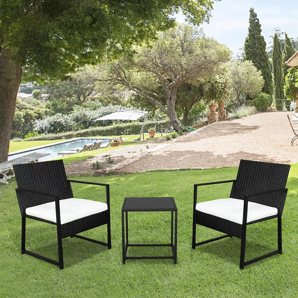 3 Piece Patio Furniture Set with 2 Cushioned Chairs & End Table, Black S2360