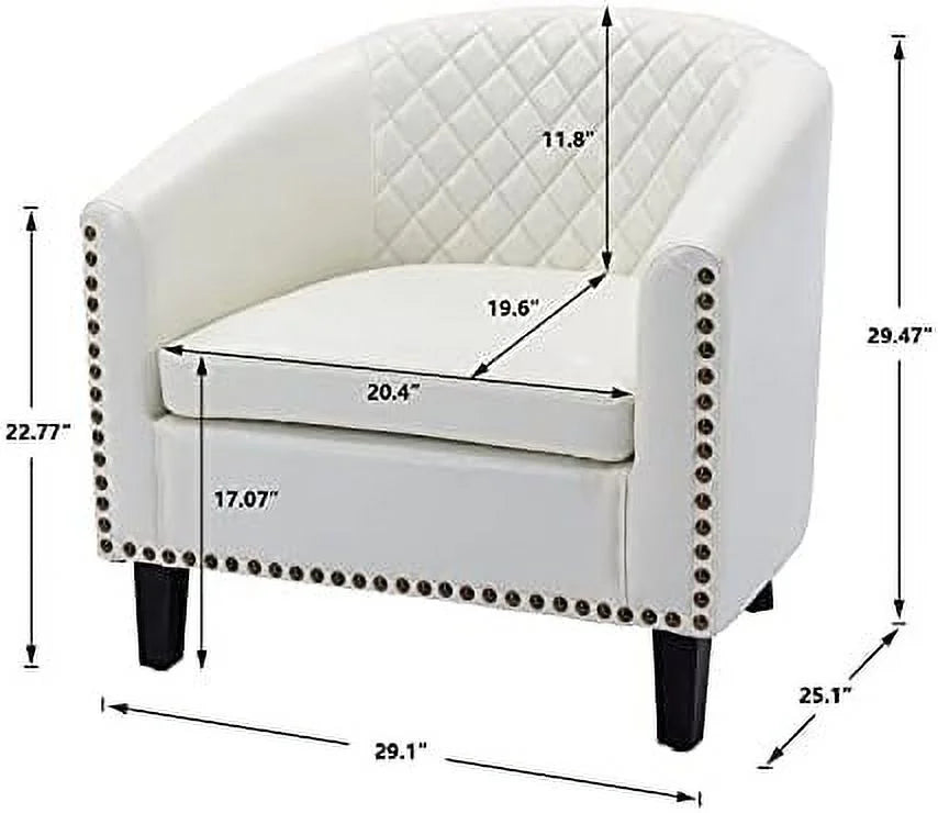 White Faux Leather Barrel Club Chair with Solid Wood Legs Q8621