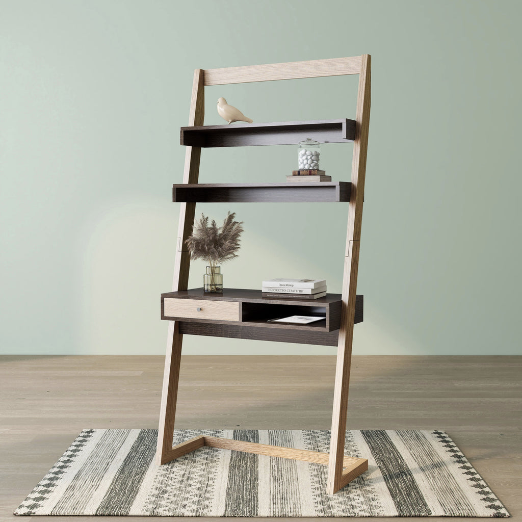 70" Tall Angled Ladder Desk Weathered White Walnut Oak Finish X6446