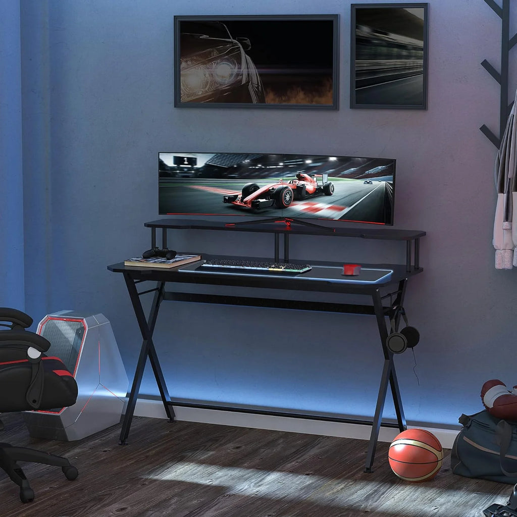 55 inch Black Gaming Desk with Monitor Stand Y82699
