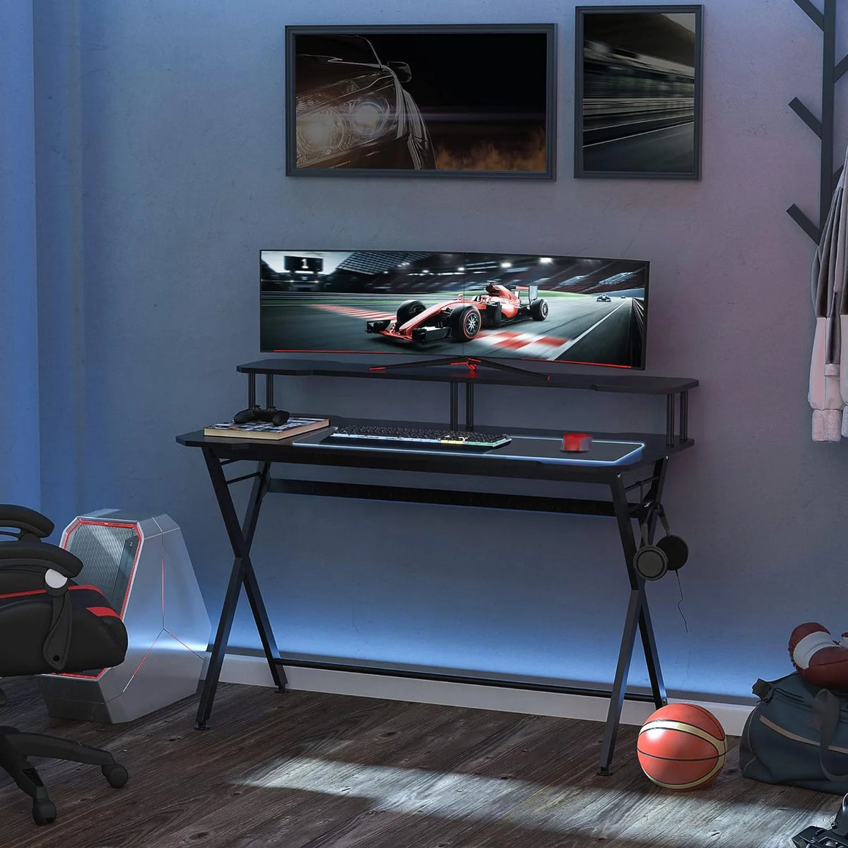 55 inch Black Gaming Desk with Monitor Stand Y82699