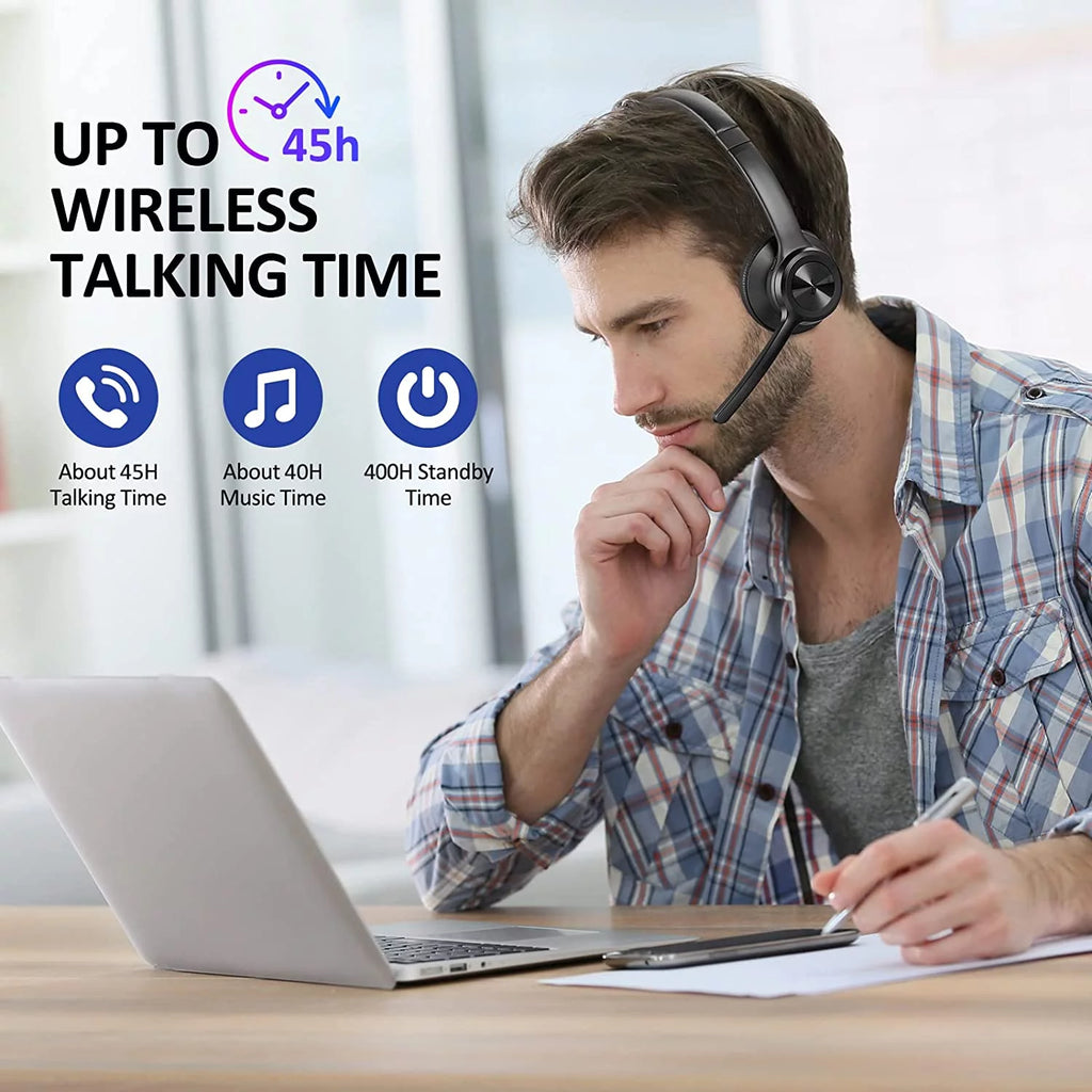 Bluetooth Headset V5.2 Wireless Headphones with Noise Cancelling Microphone L35337