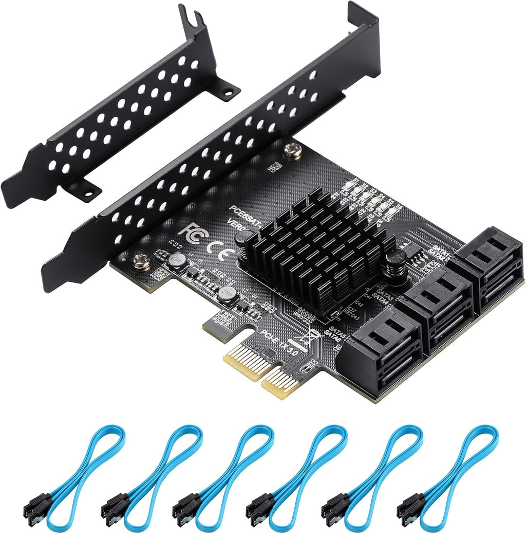 PCIe SATA Card 6 Ports SATA III Controller Expansion Card with 6 SATA Cables Pack of 2 T663280