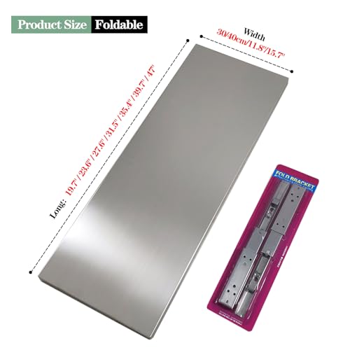Stainless Steel Wall Mounted Folding Table with Metal Brackets, 120x40cm T694345