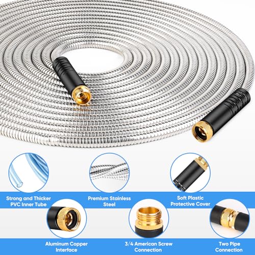 50 FT Stainless Steel Garden Hose with 10 Function Nozzle S66495