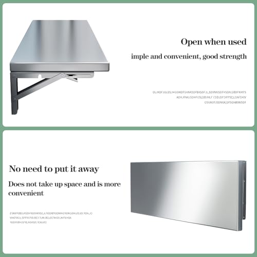 Stainless Steel Wall Mounted Folding Table with Metal Brackets, 120x40cm T694345