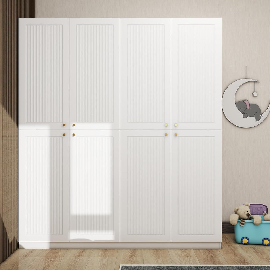 White 4 Door Wood Wardrobe with 2 Drawers B6547