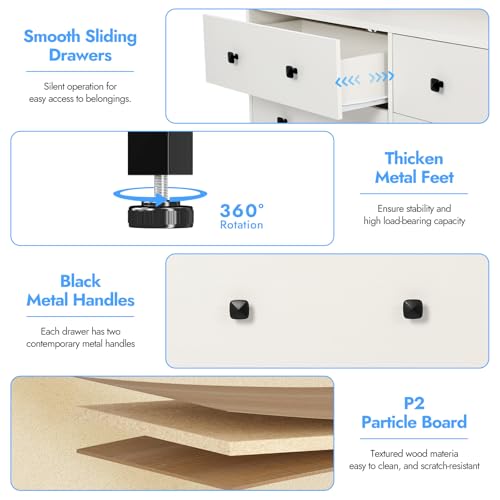6 Drawer White Wood Dresser with Charging Station K6477