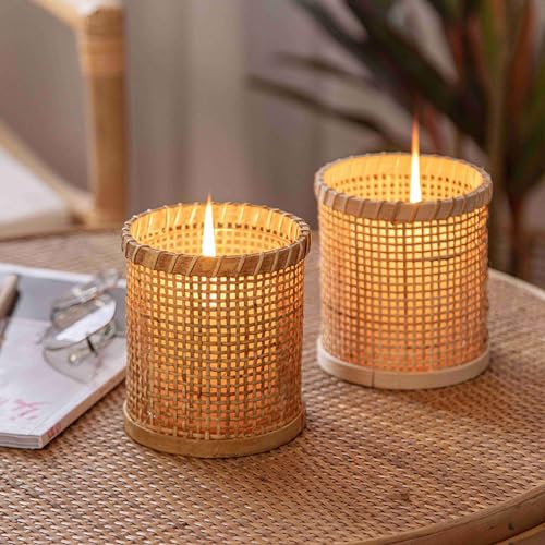 Rattan Woven Hurricane Glass Candle Holders J230