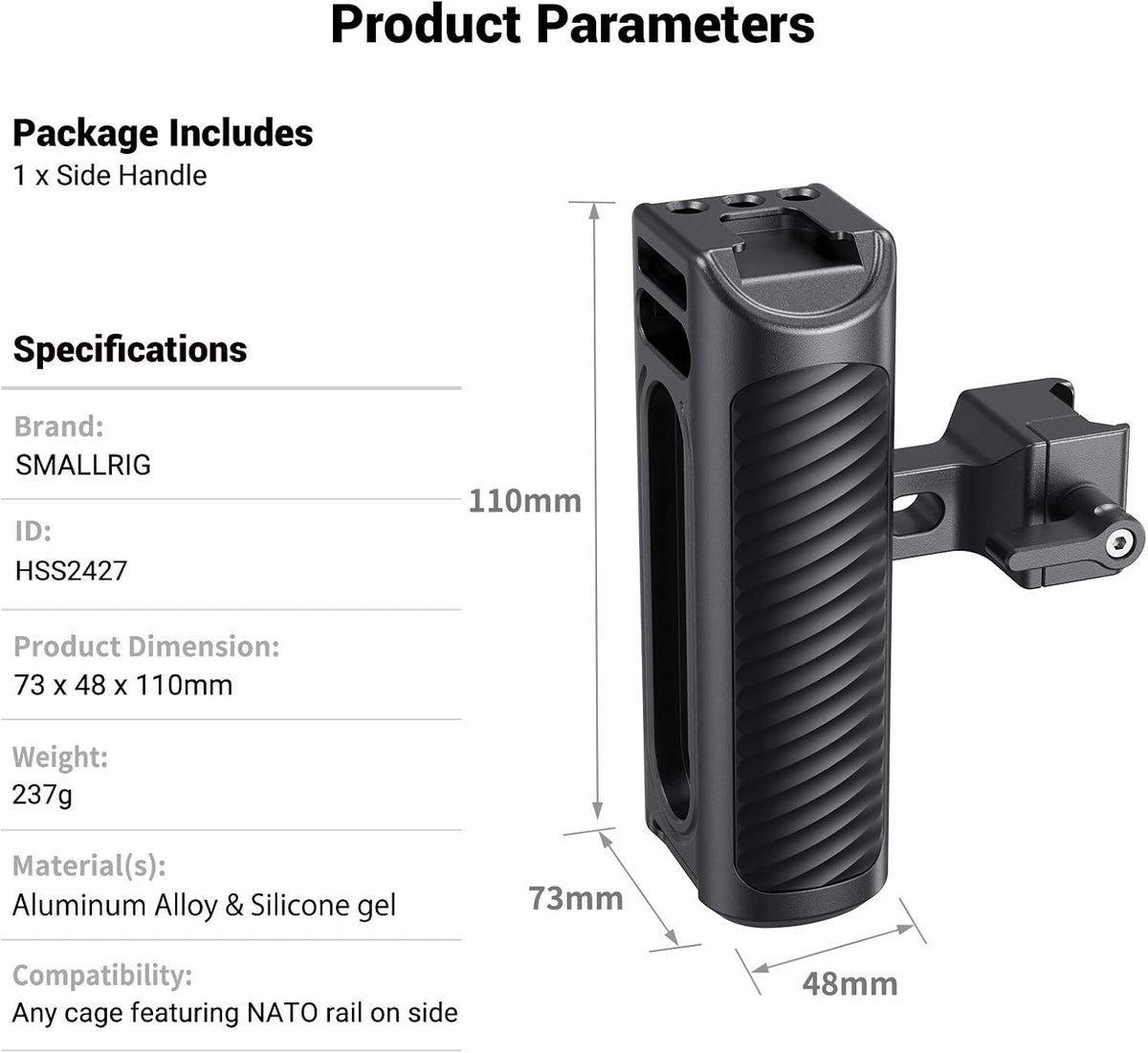 Aluminum NATO Side Handle Grip with Cold Shoe Mount F830
