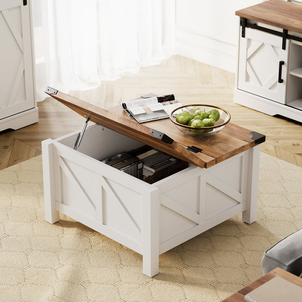 White Square Lift-Top Coffee Table with Hidden Storage T919