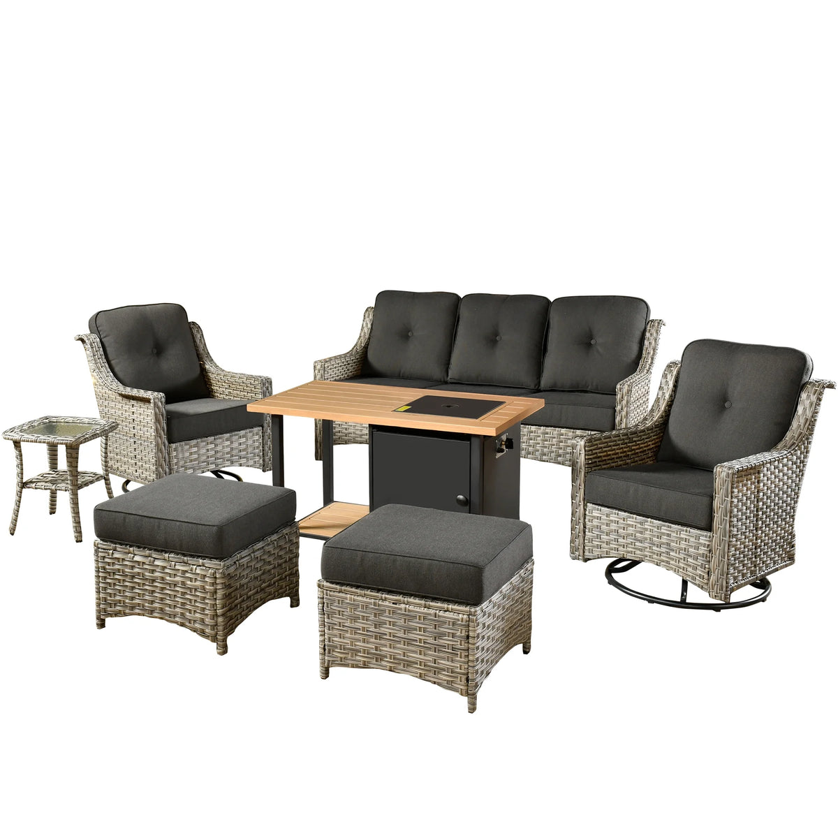 7 Pieces All Weather Wicker Patio Furniture with Fire Pit D26733