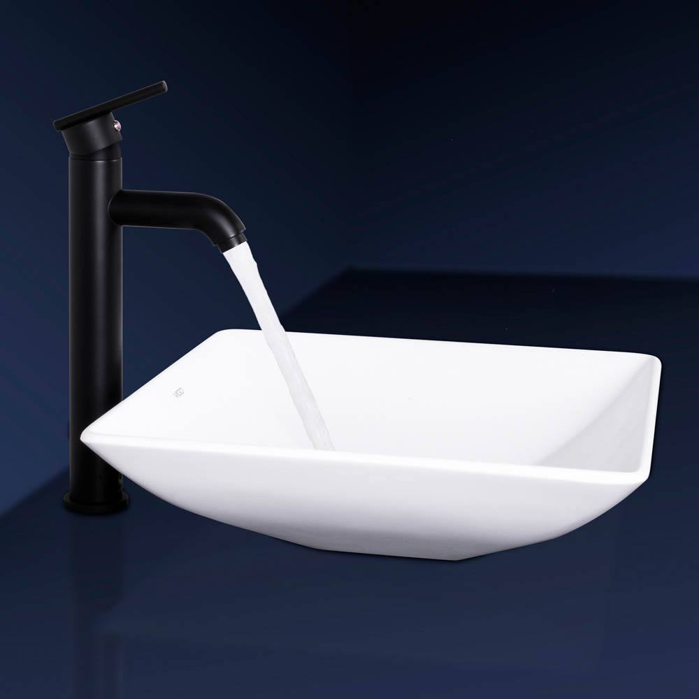 Matte Black Stone Vessel Sink and Bathroom Vessel Faucet V17496