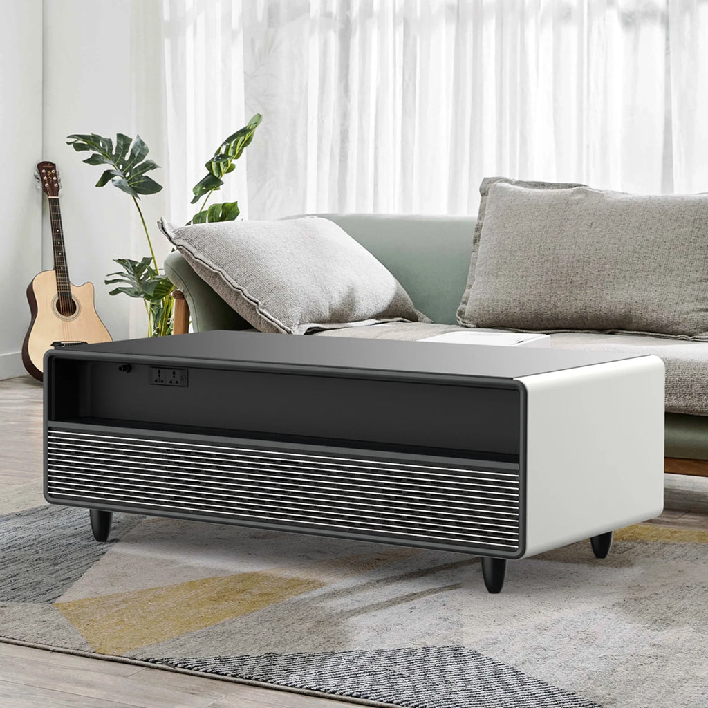 White Smart Coffee Table with Fridge and Bluetooth Speakers K308