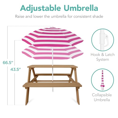 Kids Wooden Picnic Table with Umbrella and Built-in Seats N1279
