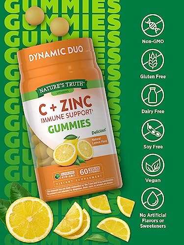 60 Count Vegan Non GMO Gluten Free Vitamin C Gummies with Zinc V92769