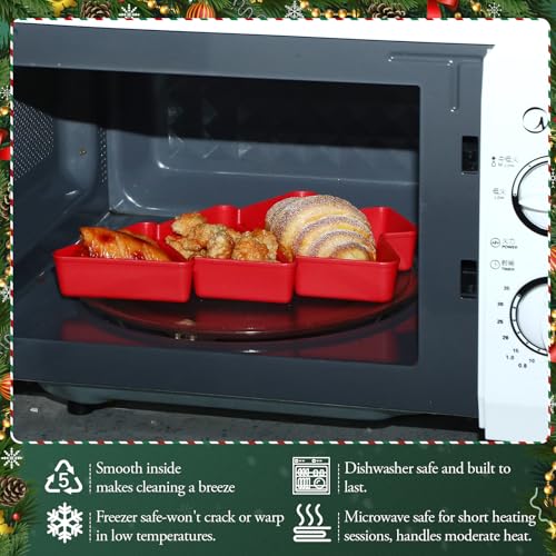 6 Pcs Christmas Tree Shape Serving Tray Platter Red and Green Plastic 3 Grids Dishes with Bag and Ribbon Y142