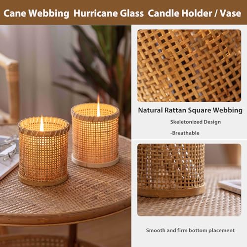 Rattan Woven Hurricane Glass Candle Holders J230