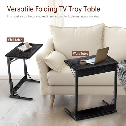 24" Folding C Shaped End Table, Dark Black K384686