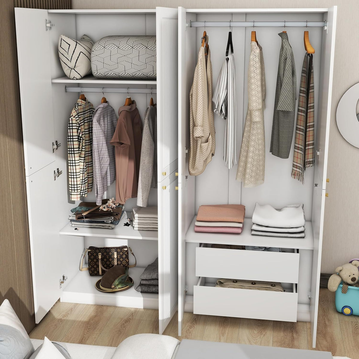 White 4 Door Wood Wardrobe with 2 Drawers B6547