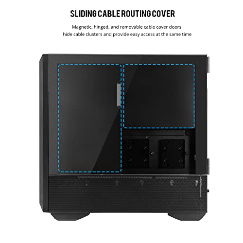 Black E-ATX PC Case with Tempered Glass Doors, Mesh Panels, 4x140mm PWM Fans C7889