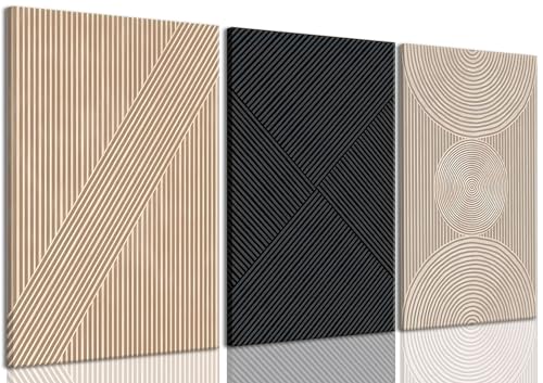 Set of 3 Framed Neutral Abstract Canvas Wall Art 16"x24" K275