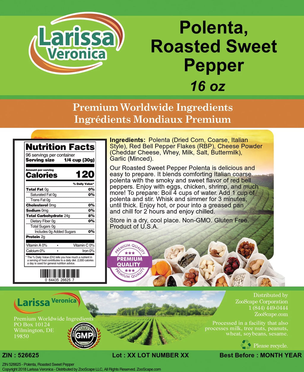 Polenta, Roasted Sweet Pepper, 16 oz, 2-Pack F3851