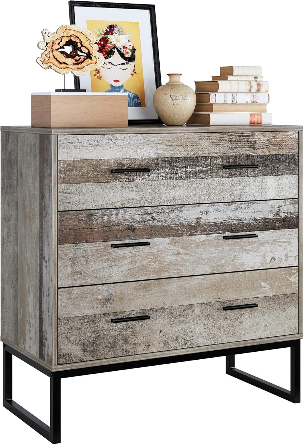 3 Drawer Chest Dresser with Solid Wood Frame and Metal Legs B5411