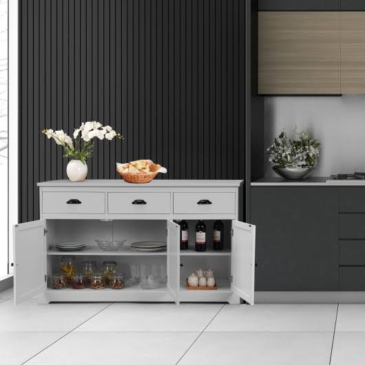 Gray 3 Drawers Sideboard Buffet Storage Cabinet I7500