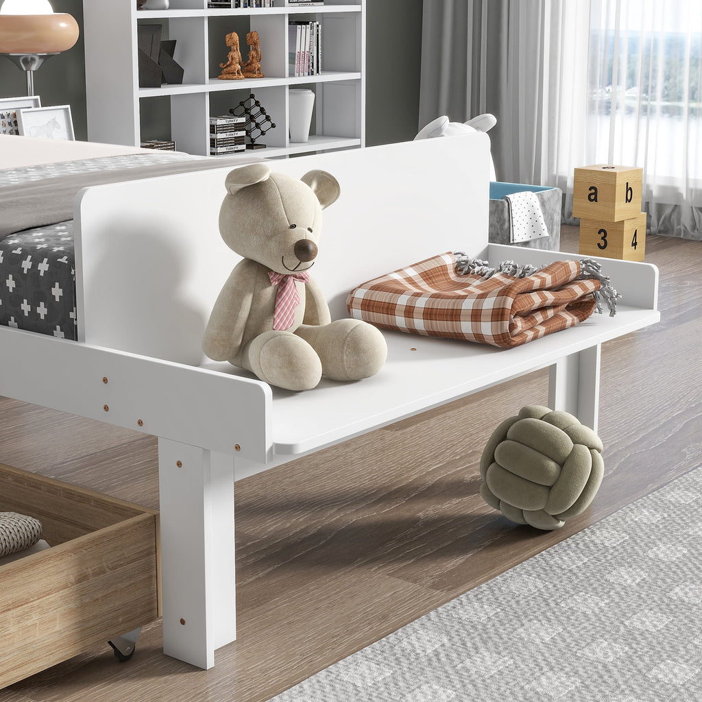 White Twin Size Wood Platform Bed Frame with Headboard and Footboard and 2 Storage Drawers Z787550