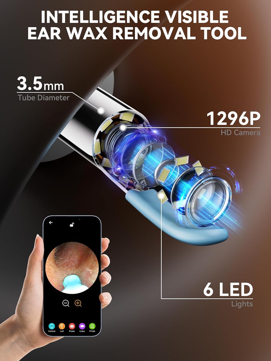 Ear Wax Removal Tool with 1296P HD Camera and 6 LED Lights A521193