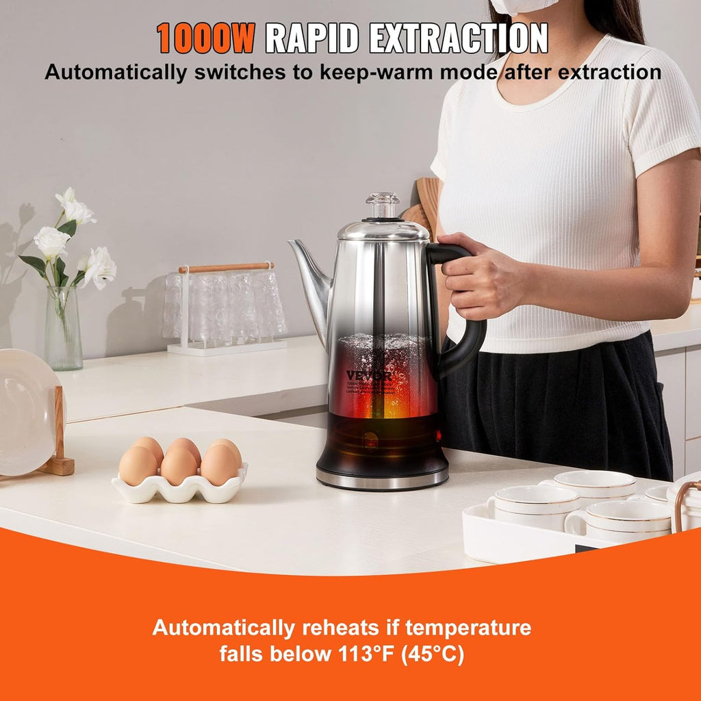 12-Cup 304 Stainless Steel Electric Coffee Percolator L90785