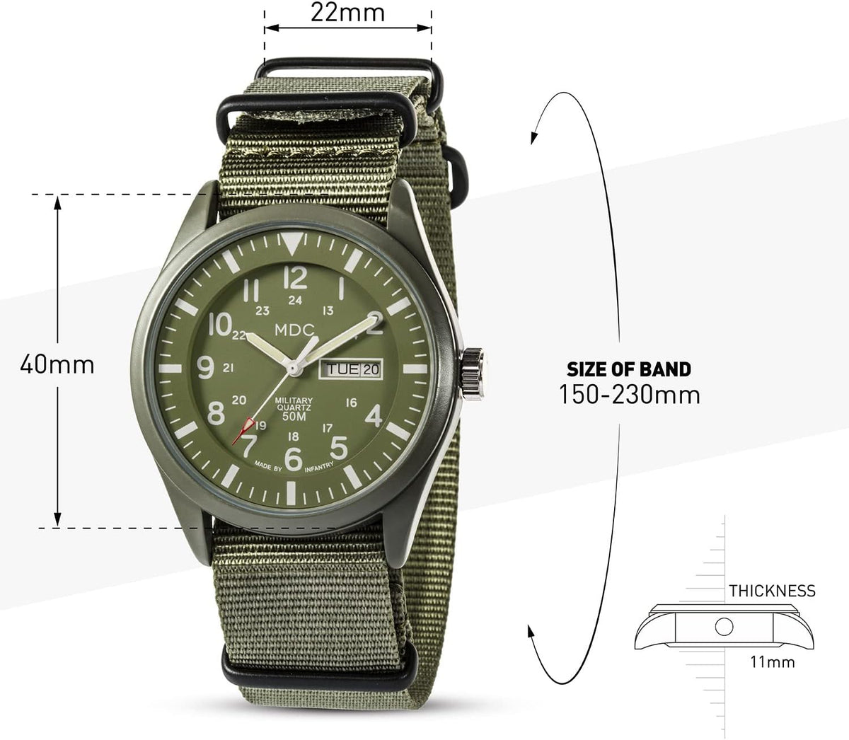 Army Green Analog Quartz Wrist Watch with Nylon Band F948070