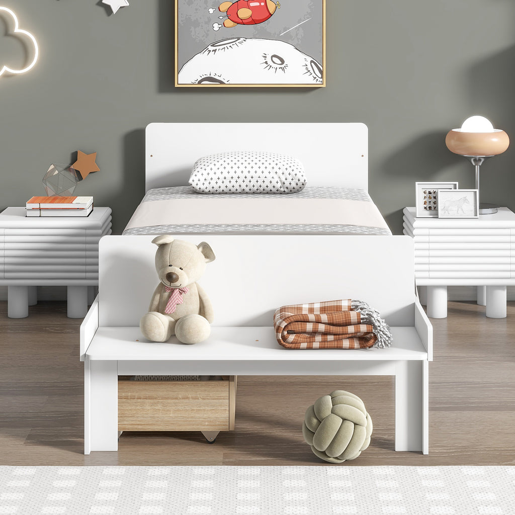 White Twin Size Wood Platform Bed Frame with Headboard and Footboard and 2 Storage Drawers Z787550