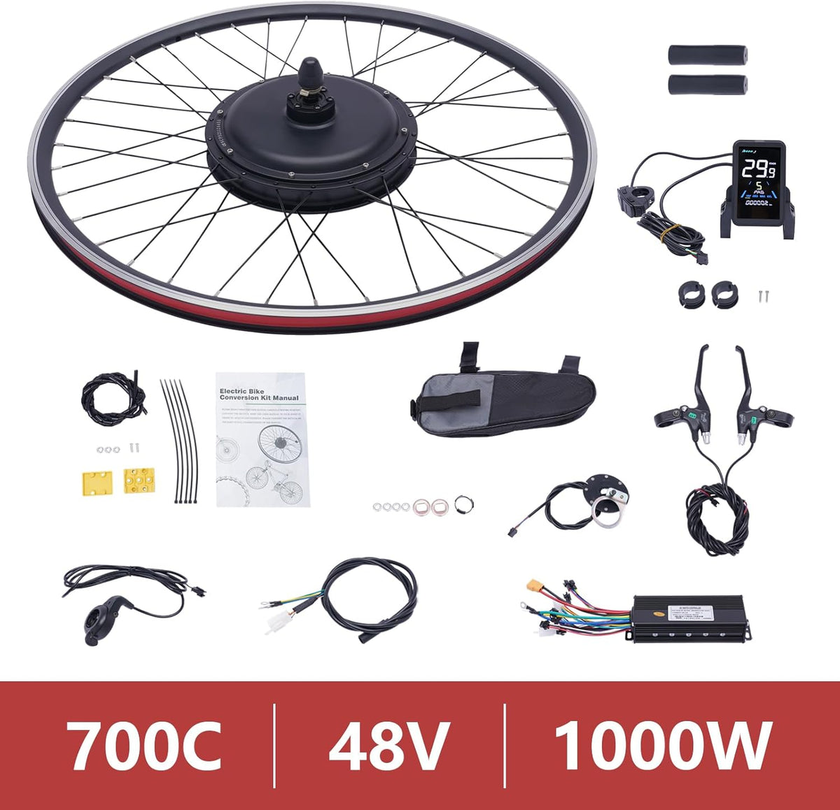 48V 1000W 700C Rear Wheel Electric Bicycle Conversion Kit with LCD Display C2683