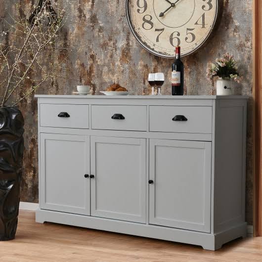 Gray 3 Drawers Sideboard Buffet Storage Cabinet I7500