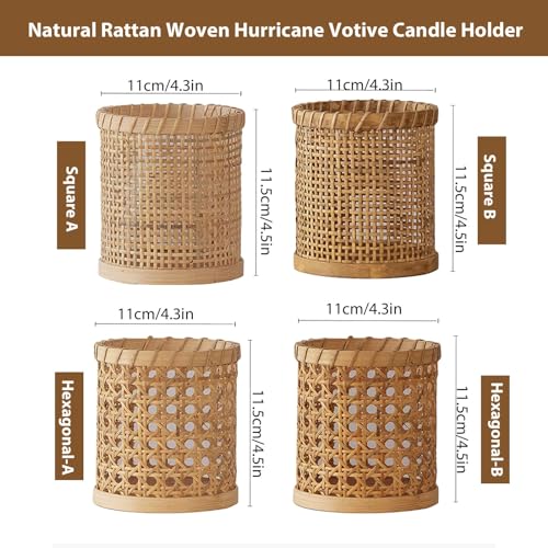 Rattan Woven Hurricane Glass Candle Holders J230