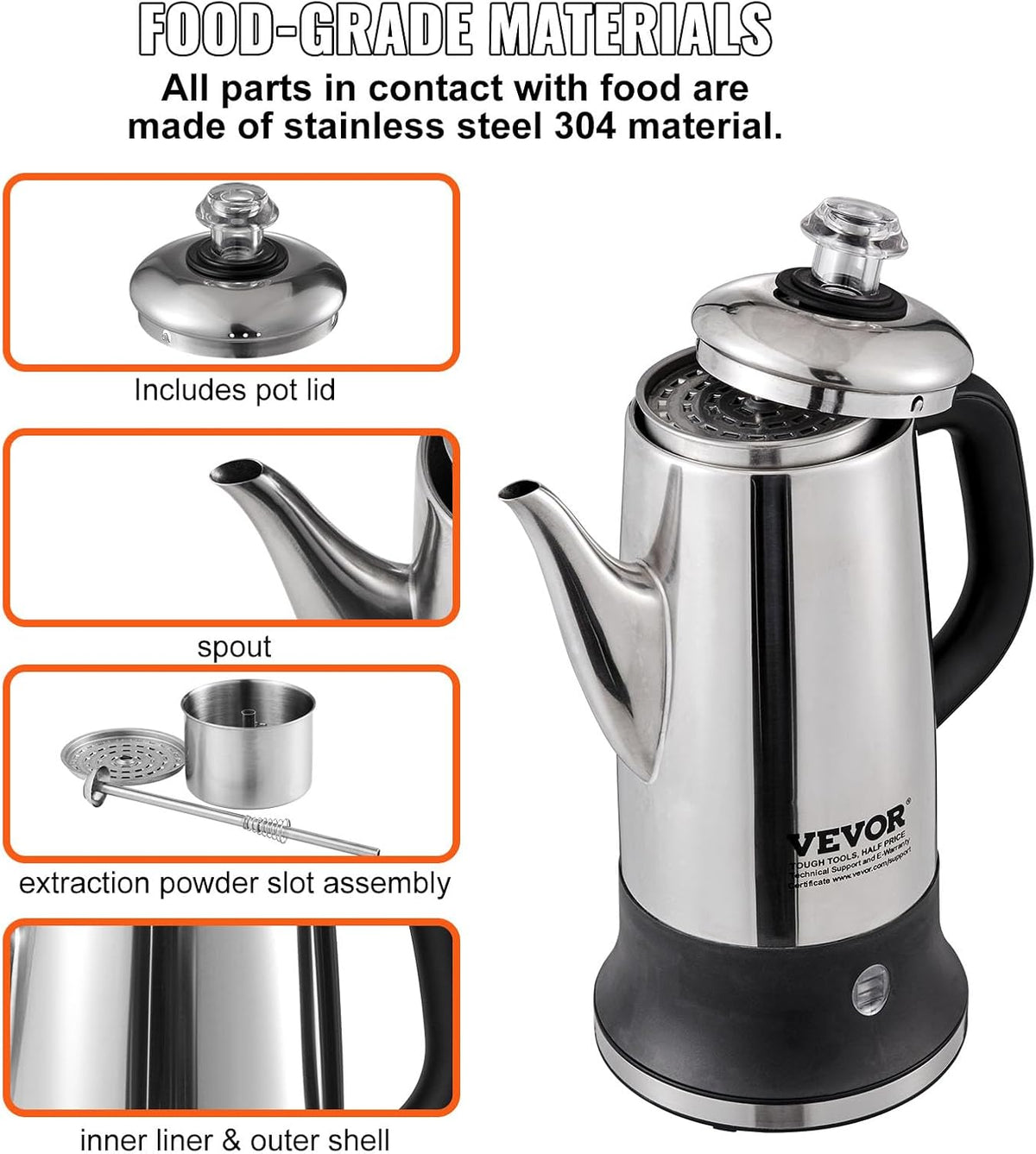 12-Cup 304 Stainless Steel Electric Coffee Percolator L90785