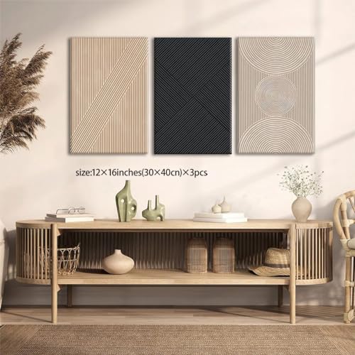Set of 3 Framed Neutral Abstract Canvas Wall Art 16"x24" K275