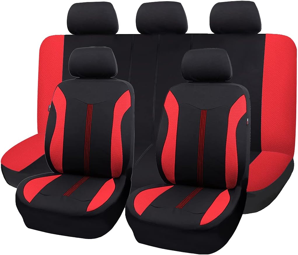 Automotive Seat Covers Full Set Breathable Universal Pink Black N29057