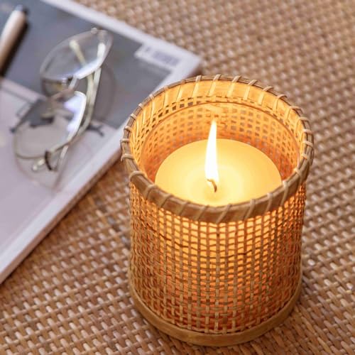 Rattan Woven Hurricane Glass Candle Holders J230