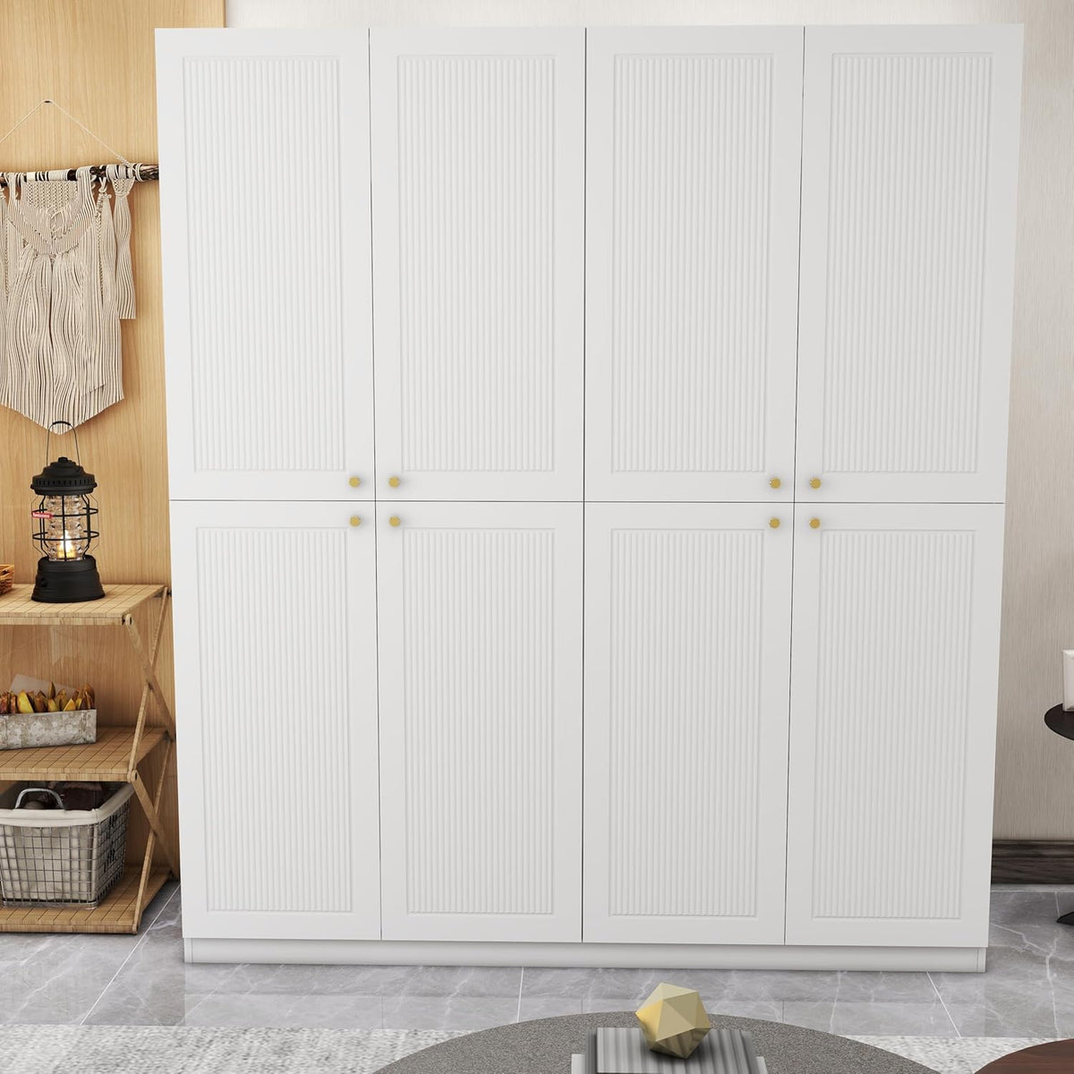 White 4 Door Wood Wardrobe with 2 Drawers B6547