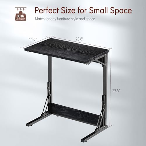 24" Folding C Shaped End Table, Dark Black K384686
